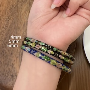 1980s Vintage Chinese Cloisonné Enamel Bangle: Jingtailan Brass Bracelet (4mm / 5mm / 6mm) , Stackable Vintage Jewelry, Boho Ethnic Style