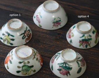 Cuenco antiguo de la familia Rose: decoración floral pintada a mano de finales de la dinastía Qing