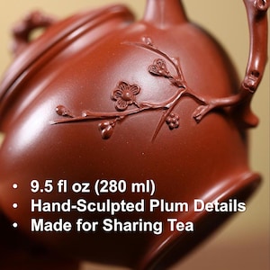 Pflaumenblüte chinesische Yixing Zisha Teekanne: 280 ml (9,5 fl oz) Zhuni (rote) Tonerde, Details über modellierten Zweig, lila Ton Gongfu Teekanne