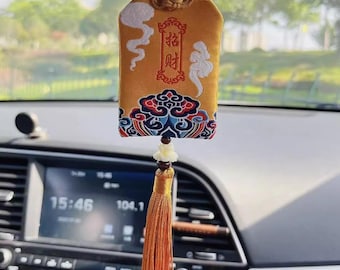Bolsita de sándalo bordada: amuleto de la suerte del Feng Shui, amuleto para colgar en el coche