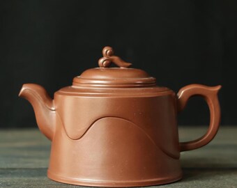 Vintage Wave Relief Form Yixing Zisha Teapot: 1980s Hand-finished Yixing teapot Purple Clay Gongfu Teapot, Smooth Pour