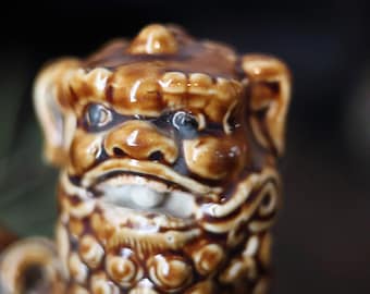 中国の守護獅子 狛犬 ターコイズ - ヴィンテージ セラミック 風水