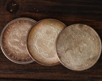 Réplicas de moedas chinesas vintage da dinastia Tsing da década de 1950 – Réplica de moeda colecionável de prata estilo Guangxu Yuanbao