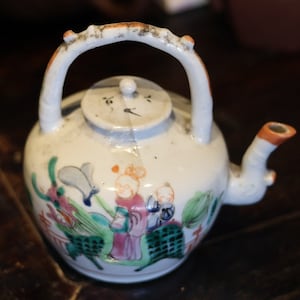 1980s Vintage Hand-Painted Qilin Teapot, Symbol of Prosperity & Fertility, Gift for tea lover, Chinese vintage, Porcelain teapot,Teaware