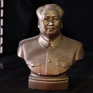 1970s Vintage Cultural Revolution Plaster Bust Sculpture of Mao Zedong | Gold Finish