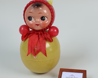 Poupée Roly Poly vintage, jouet à clochette jaune et rouge | SA-VF-068