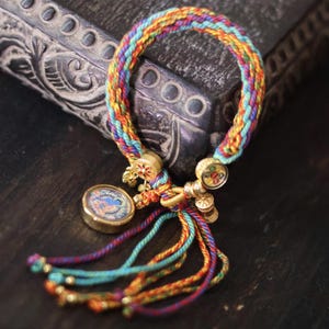 Tibetan Medicine Buddha Bracelet: Handwoven Cotton Cord, Mantra Scroll