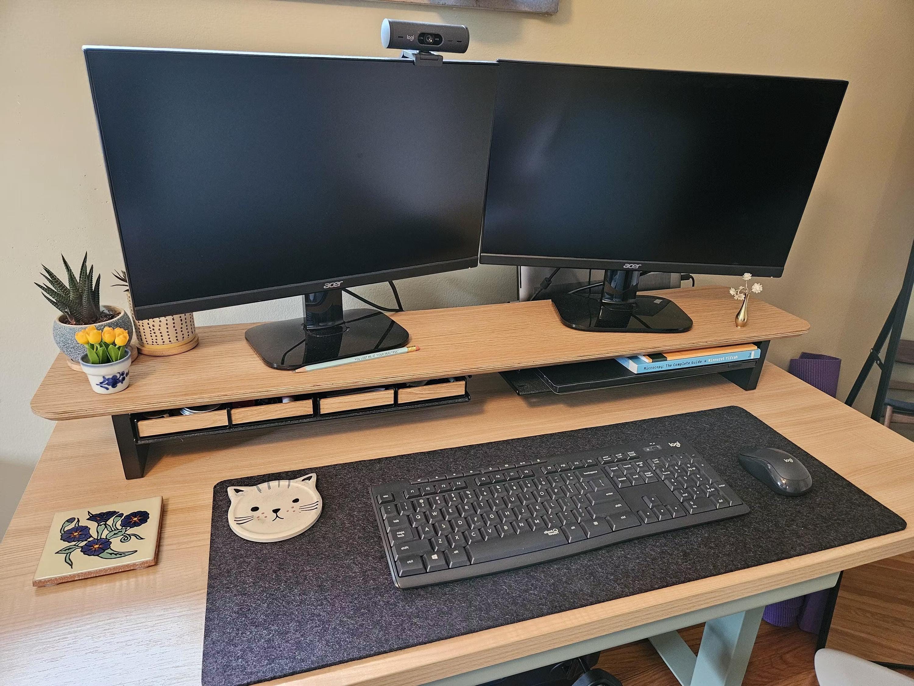 43 Dual Monitor Riser Shelf Natural Birch Wood Monitor Stand Wooden ...