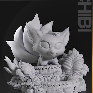 Chibi Neunschwänziger Fuchs | 3D Gedruckte Sammler Figur | Geschenk für Manga & Anime Fans | Werkstatt/Modellbausatz | Miniatur Gemälde | Nomnom Figuren