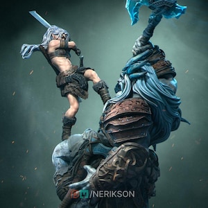 Lia Vs The Giant | 12K High-Res Collectible Figure | Gift for Fantasy & RPG Fans | Model Painting | Garage Kit | Model Kit | Nerikson