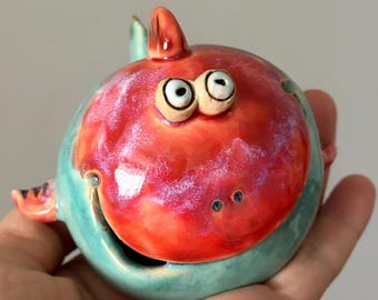 Quirky Ceramic Fish Sculpture: Handmade Pottery Figurine, Funny Ocean Gift