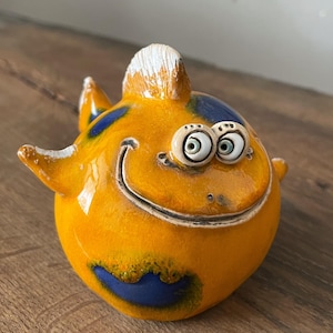 Funny Ceramic Fish Figurine: Handmade Whimsical Pottery Sculpture Unique Ocean Gift