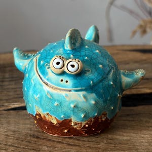Puffer Fish Figurine, Quirky Ceramic Sculpture, Funny Desk Decor Gift