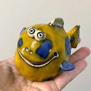 Ceramic Fish Figurine – Handmade Whimsical Pottery Sculpture, Funny Fish Lover Gift