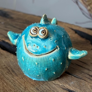 Ceramic Fish Collectible Figurine, Handmade Pottery Art Object, Whimsical Home Decor, Small Funny Gift