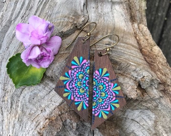 Split Mandala painted earrings