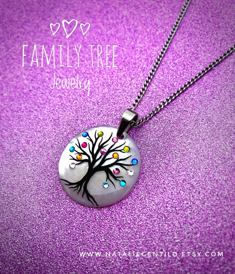 Family Tree Necklace Round Classic 12 stone maximum image 5