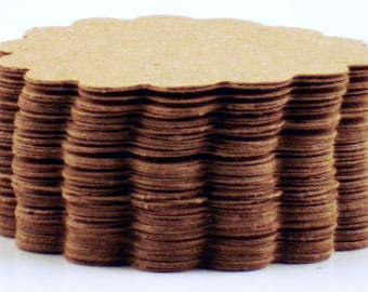 50 Paper DIe Cut  Scalloped Circles in Krafty Kraft   2 inch