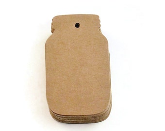 50 Mason Jar Shaped Die Cut Paper Tags in Kraft