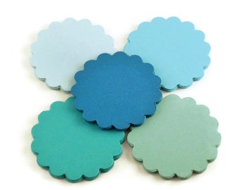 Three Inch Circles Paper Die Cut  3 inch  Scalloped Circles  in  Ocean Set of 25