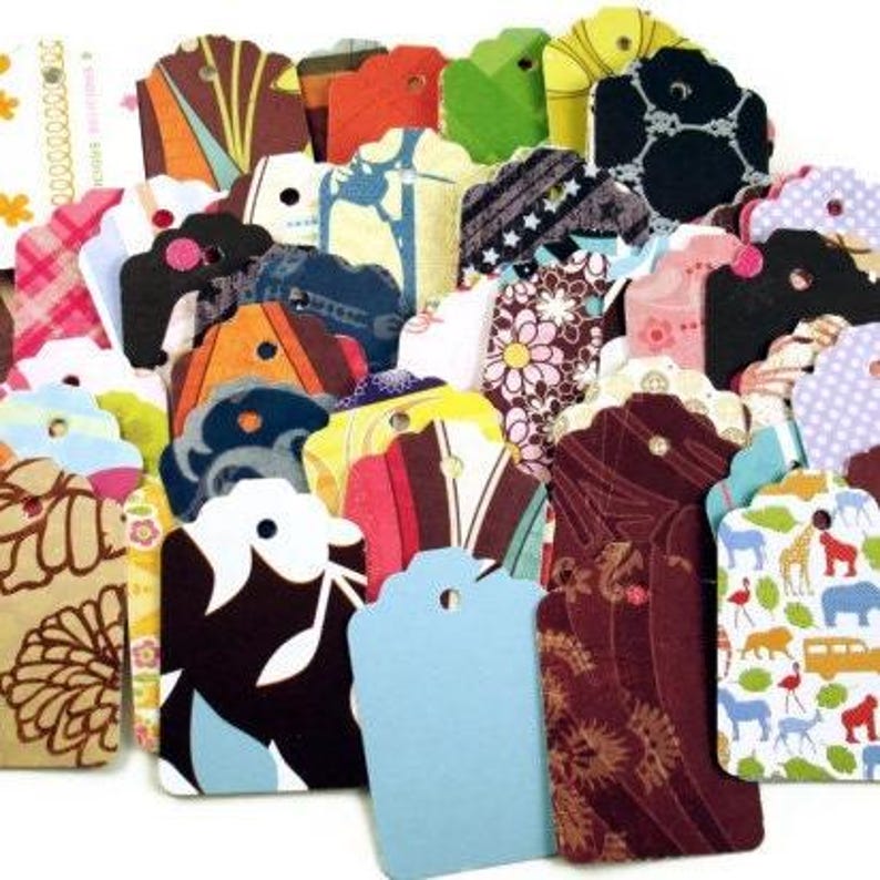 100 Hand Punched Gift Tags: Funky Mix Card Stock Tags image 3