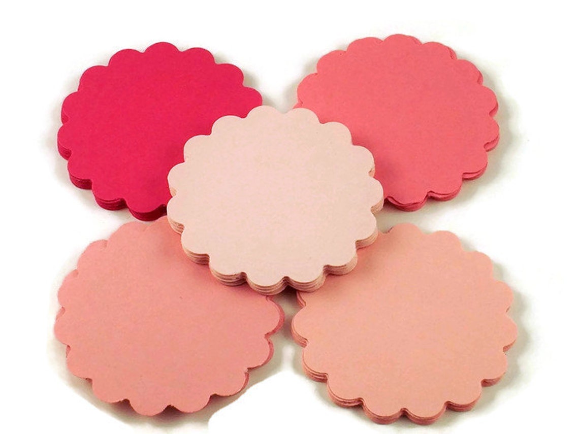 2 Inch Sclloped Circles Paper Die Cut Two Inch Circles in Pink Etsy