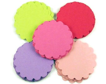 Two Inch Paper Die Cut Circles  Scalloped Circles in Butterfly Wings Set of 50