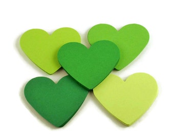 Set of 50 Two Inch Hearts Paper Die Cut  2 inch Hearts in Fresh Greens