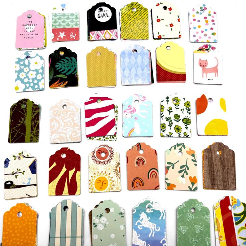 100 Hand Punched Gift Tags: Funky Mix Card Stock Tags image 2