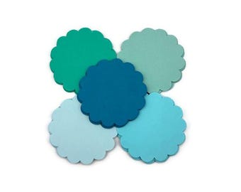 50 Ocean Blue Scalloped Circle Die Cuts: 2-inch Paper Crafting