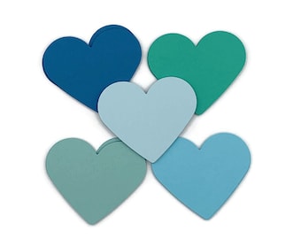 Set of 30 Three Inch Hearts Paper Die Cut  3 inch Hearts in Ocean