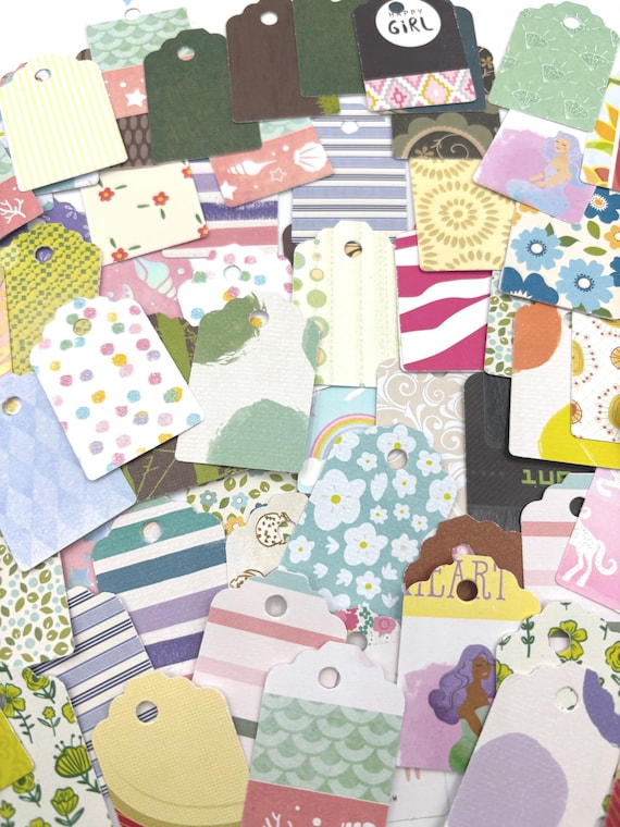 100 Hand Punched Gift Tags: Funky Mix Card Stock Tags