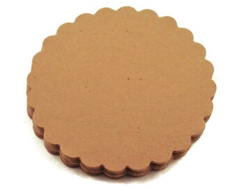 Three Inch Paper Die Cut  Scalloped Circles in Krafty Kraft Quantity 25