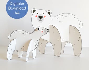 Plantilla para imprimir de animales polares | Animales de papel de invierno | Idea de manualidad DIY para niños y familias
