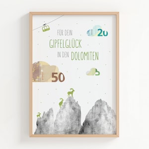 Dolomites Adventure Gift | Hiking, Climbing, Mountains, Three Peaks, Vacation, Birthday | Printable in A4 | DIY Gift