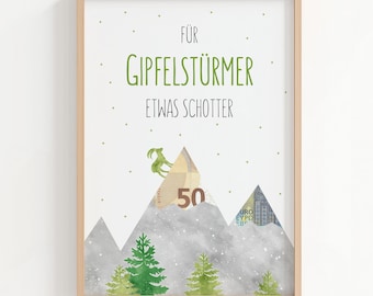 Money gift for adventurers | Hiking, mountains, travel, vacation, birthday - printable in A4 format | DIY gift | digital download