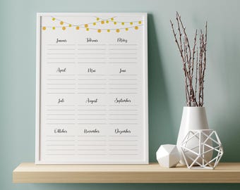 Birthday calendar to print | Perpetual birthday calendar with lanterns | Digital download | A4 | German