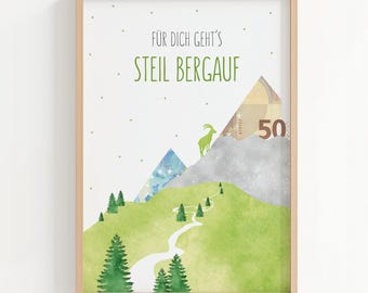 Money gift for adventurers | Climbing, hiking, mountaineering | Alps, mountains, vacation, DIY printable birthday gift PDF