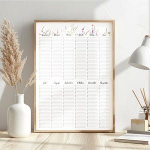 Calendario perpetuo dei compleanni con fiori di campo e farfalle da stampare | download digitale | A3 | tedesco