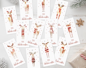 Christmas Gift Tags "Merry Christmas" | 12 Funny Reindeer | Instant Download | Printable Christmas Tags
