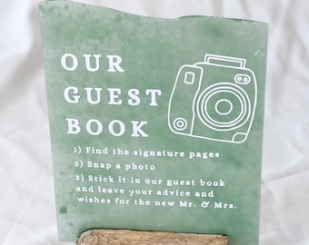 Custom Sea Glass Guestbook Sign with Driftwood Stand