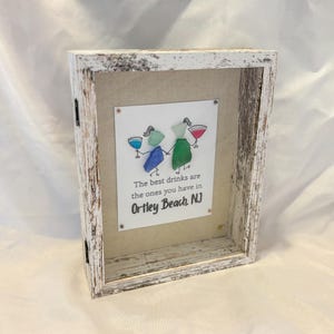 Sea Glass Art Picture: Custom Beach Drink Shadow Box