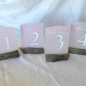 Faux Sea Glass Table Numbers with Driftwood Stands for Coastal Weddings, Acrylic Table Numbers, Real Driftwood Stands, Beach Wedding Table rose