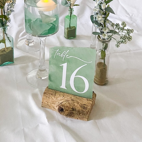 Unique Faux Sea Glass Acrylic Table Numbers, Real Driftwood Stands, Wedding Decor, Beach Wedding Table, Ocean Table Number, Beach Party
