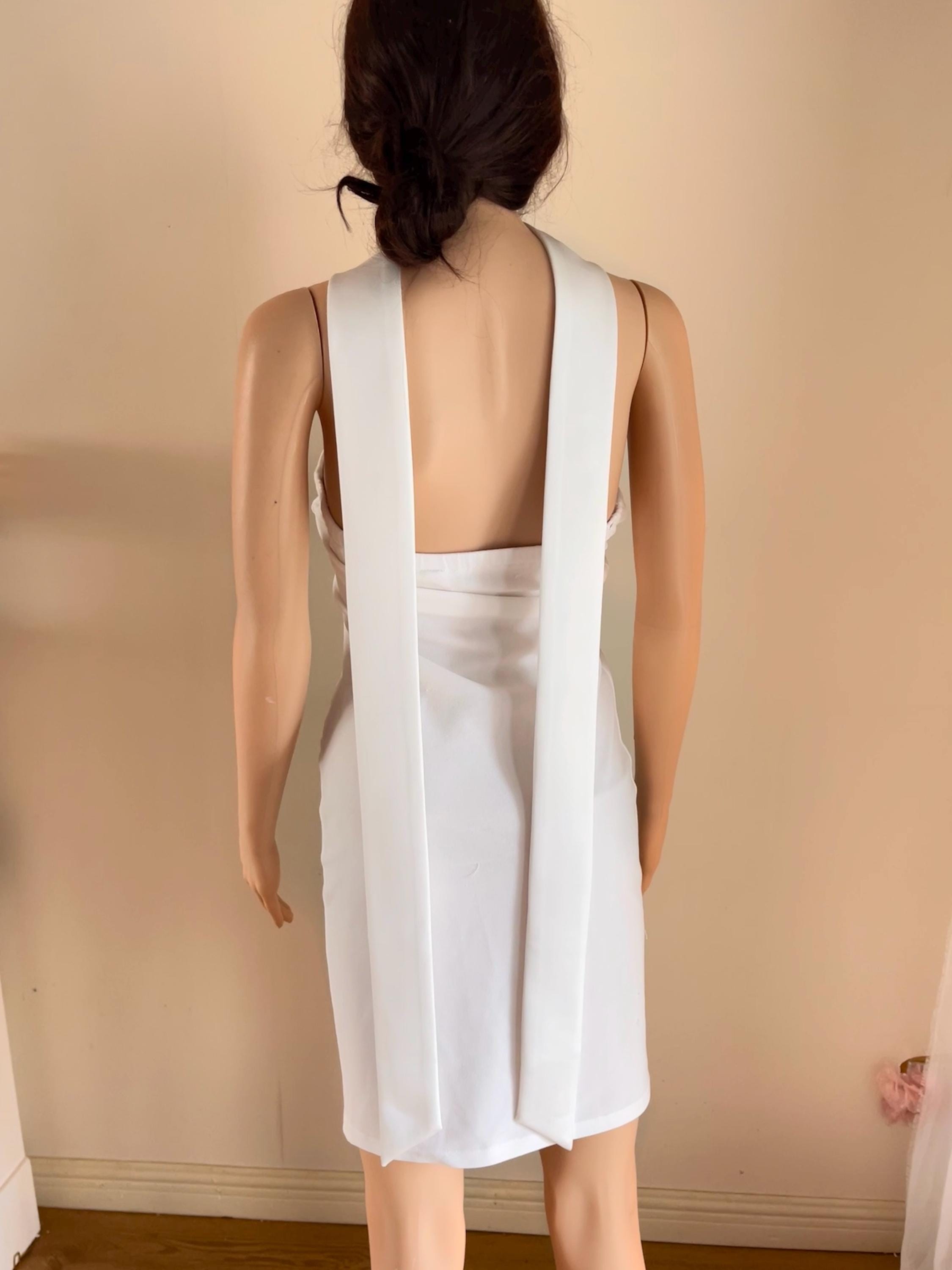 White Dress With Neck Scarf - Etsy