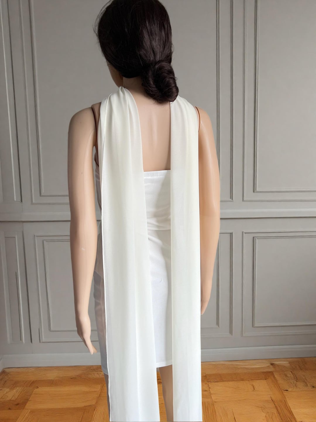 Structured Ivory Drape Ivory Bridal Chiffon Drape, Minimalist Wedding Shoulder Scarf, Elegant ...