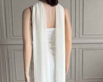 Ivory Bridal Chiffon Drape, Minimalist Wedding Shoulder Scarf, Elegant Back Detail