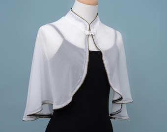 High Collar Chiffon Shawl: Elegant Wedding Dress Cover-Up