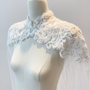 Lace Wedding Cape: Embroidered Bridal Shawl with Sequins