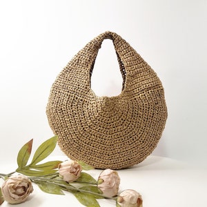 Crochet Raffia Handbag Pattern, Raffia Hobo Bag Pattern, Raffia Crochet Purse Pattern, Minimalist Crochet Bag Pattern